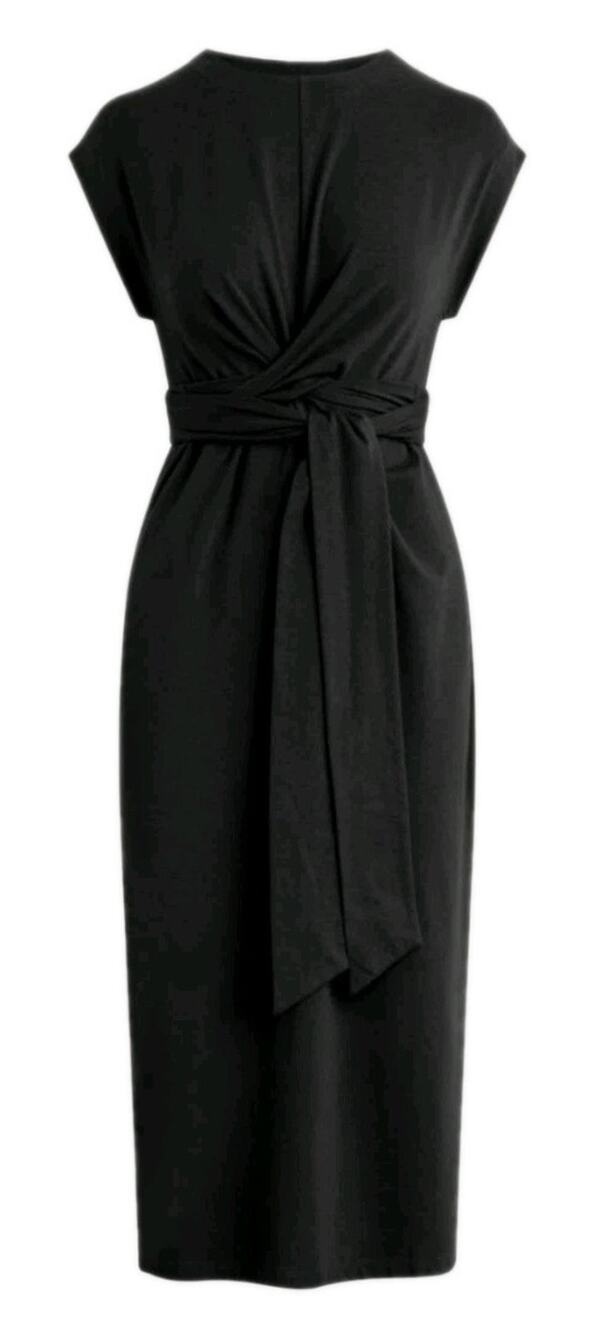 Modern Citizen Fei Tie Front Organic Cotton Black Midi Knit Dress Women Small
